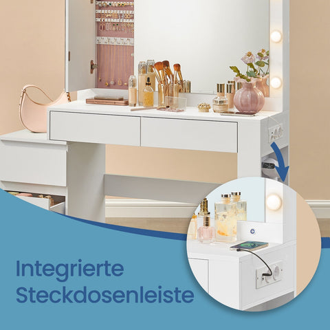 Rootz Damming Table with LED Lighting - Friction Table - Jewelry Cabinet - Wooden Chipboard - 40 x 125 x 140 cm