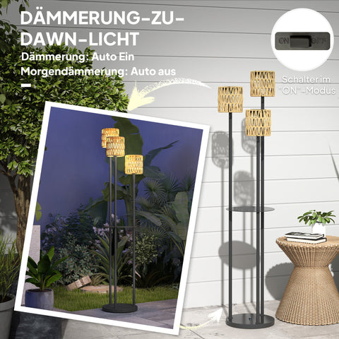Rootz Solar Floor Lamp - Rattan Solar Light - Boho-Style Garden Lamp - Auto On/Off & Storage - Ø37 x 144H cm