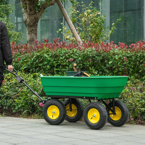Rootz Hand Garden Trolley - Dump Cart - Yard Wagon - Tilting 75° - 125L, 200kg Load - 118cm x 58cm x 102cm - Convenient Transport
