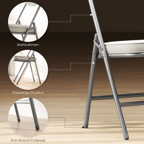 Rootz 4-Set Padded Folding Chairs - Foldable Chairs - Seating Comfort - Metal Frame - White - 82H cm - Seat 40 x 40 x 46 cm