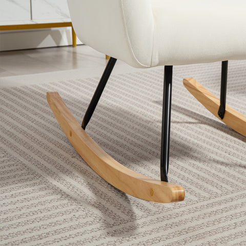 Rootz Rocking Chair - Recliner Chair - Velvet Accent Chair - Maximum Comfort - 68cm x 85cm x 89cm - Cream White