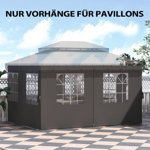 Rootz Pavilion Side Wall Panels Set - Gazebo Curtains - Waterproof Enclosures - UPF 30+ Protection - 3 x 4m - Grey
