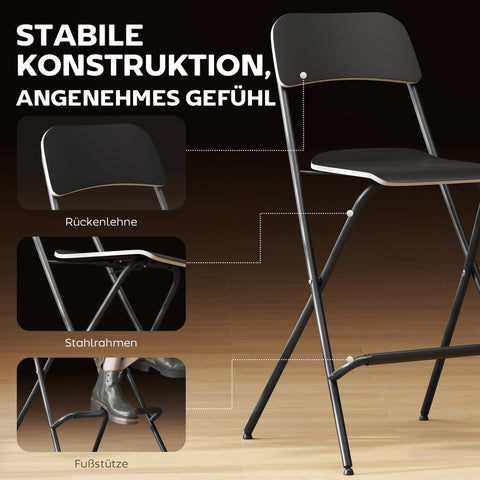 Rootz 2 Set Bar Stools - Foldable Bar Chairs - Black Kitchen Seating - Space-Saving Design - 52cm x 48cm x 96cm