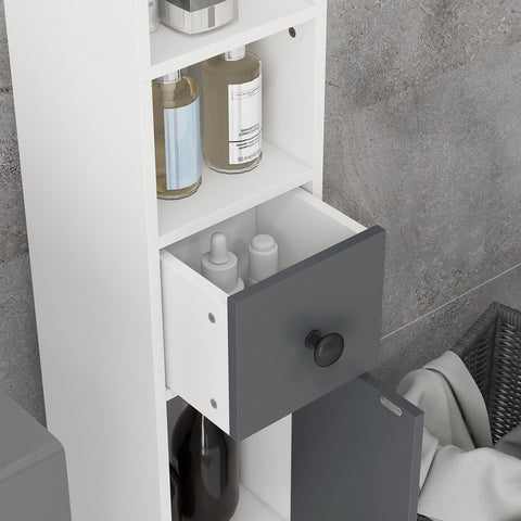 Rootz Bathroom Cabinet - Storage Unit - Vanity Organizer - Ample Storage - 20x20x180 cm Grey with Drawer & Adjustable Shelves