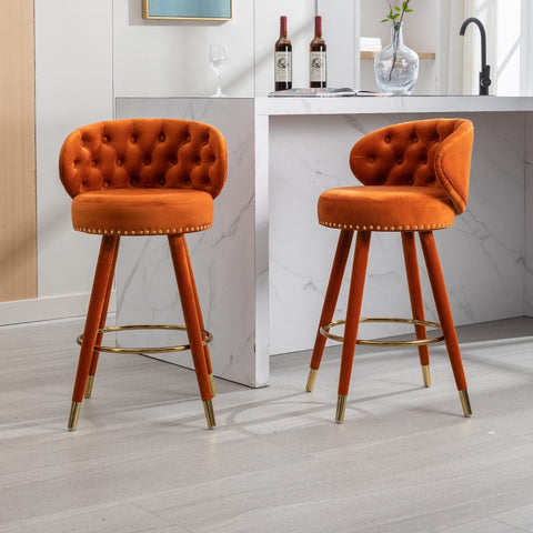 Rootz Velvet Bar Stool - Retro Stools - Luxurious Seats - 360° Rotation - Dimensions: 53cm x 50.5cm x 93cm