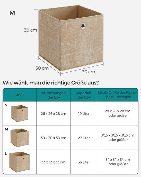 Rootz 6-pack opbergdoos - organizerbakken - kartonnen dozen - niet-geweven stof - gemêleerd grijs - 30 cm x 30 cm x 30 cm - lichtgewicht - duurzaam - ruim