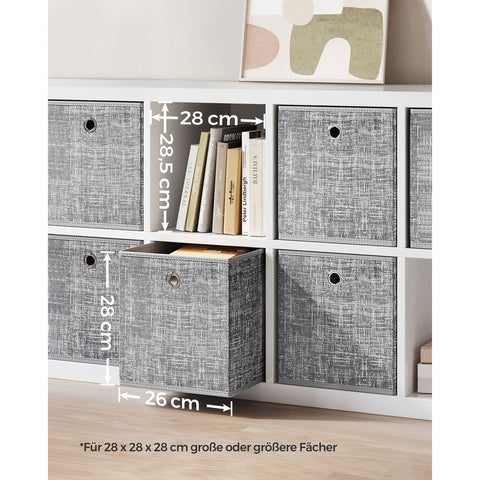 Rootz 6 Pack Mottled Gray Storage Box Set - Cardboard Organizer - Non-Woven Fabric Bins - Lightweight and Durable - 26cm x 26cm x 28cm