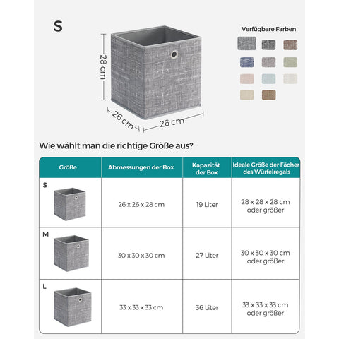 Rootz 6 Pack Mottled Gray Storage Box Set - Cardboard Organizer - Non-Woven Fabric Bins - Lightweight and Durable - 26cm x 26cm x 28cm