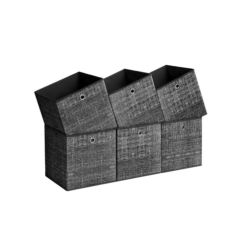 Rootz 6 Pack Storage Box Set - Black Mottled Organizer - Cardboard Bin - Non-Woven Fabric Container - Lightweight - Durable - Spacious - 33cm x 33cm x 33cm