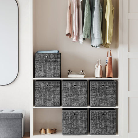 Rootz 6 Pack Storage Box Set - Black Mottled Organizer - Cardboard Bin - Non-Woven Fabric Container - Lightweight - Durable - Spacious - 33cm x 33cm x 33cm