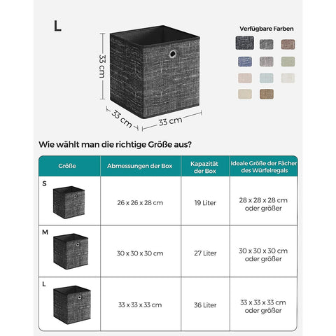 Rootz 6 Pack Storage Box Set - Black Mottled Organizer - Cardboard Bin - Non-Woven Fabric Container - Lightweight - Durable - Spacious - 33cm x 33cm x 33cm