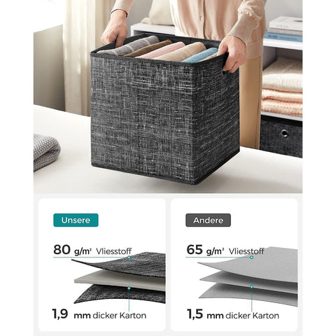 Rootz 6 Pack Storage Box Set - Black Mottled Organizer - Cardboard Bin - Non-Woven Fabric Container - Lightweight - Durable - Spacious - 33cm x 33cm x 33cm