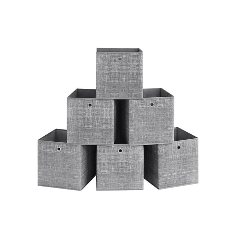 Rootz 6 Pack Mottled Gray Storage Box Set - Cardboard Organizer - Non-Woven Fabric Bins - Lightweight and Durable - Easy Assembly - 33cm x 33cm x 33cm