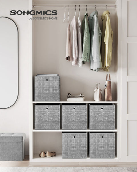 Rootz 6 Pack Mottled Gray Storage Box Set - Cardboard Organizer - Non-Woven Fabric Bins - Lightweight and Durable - Easy Assembly - 33cm x 33cm x 33cm