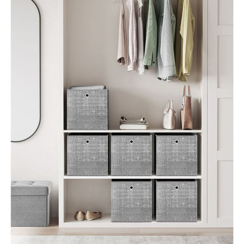 Rootz Set of 6 Mottled Gray Storage Boxes - Cardboard Organizers - Non-Woven Bins - Heavy-Duty - 33cm x 33cm x 33cm