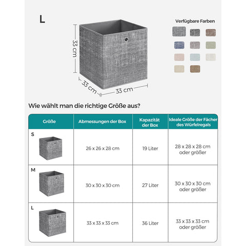 Rootz Set of 6 Mottled Gray Storage Boxes - Cardboard Organizers - Non-Woven Bins - Heavy-Duty - 33cm x 33cm x 33cm