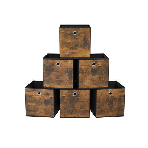 Rootz 6 Pack Storage Box Set - Cardboard File Boxes - Non-Woven Bins - Lightweight - 30cm x 30cm x 30cm