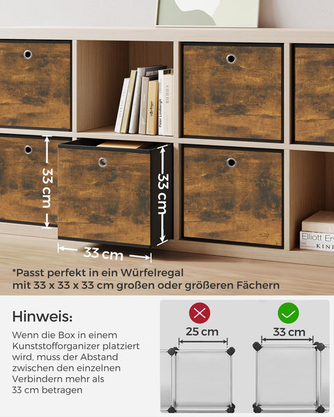 Rootz 6 Pack Storage Box Set - Cardboard File Boxes - Non-Woven Bins - Lightweight - 30cm x 30cm x 30cm