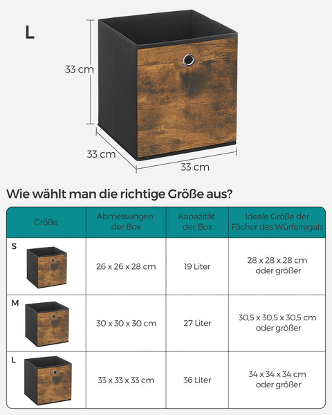 Rootz 6 Pack Storage Box Set - Cardboard File Boxes - Non-Woven Bins - Lightweight - 30cm x 30cm x 30cm