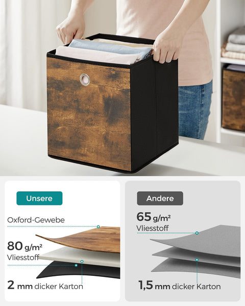 Rootz 6 Pack Storage Box Set - Cardboard File Boxes - Non-Woven Bins - Lightweight - 30cm x 30cm x 30cm