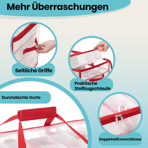 Rootz Christmas Balls Storage Box - Holiday Ornament Organizer - Cherry Red Container - 128 Compartments - 64.5cm x 33.5cm x 34cm