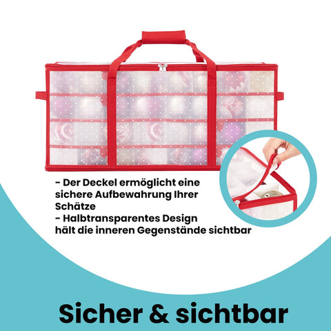 Rootz Christmas Balls Storage Box - Holiday Ornament Organizer - Cherry Red Container - 128 Compartments - 64.5cm x 33.5cm x 34cm