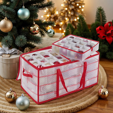Rootz Christmas Balls Storage Box - Holiday Ornament Organizer - Cherry Red Container - 128 Compartments - 64.5cm x 33.5cm x 34cm