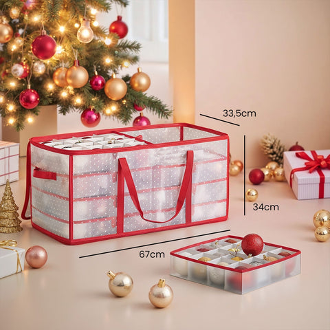 Rootz Christmas Balls Storage Box - Holiday Ornament Organizer - Cherry Red Container - 128 Compartments - 64.5cm x 33.5cm x 34cm