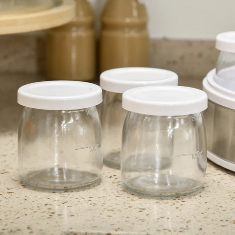 Rootz Yogurt Maker - Yogurt Machine - Kitchen Appliances - Including 7 Glasses - Stainless Steel - Silver + White - 24 cm x 24 cm x 13 cm