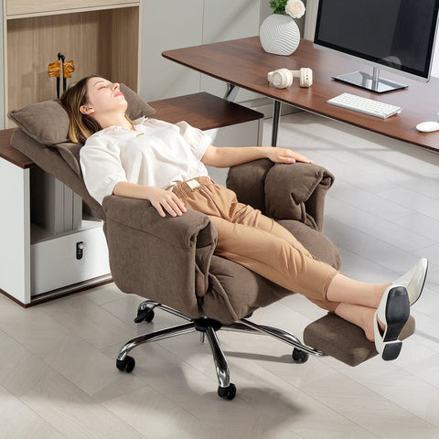 Rootz Ergonomic Office Chair - Desk Chair - Swivel Chair - Adjustable Comfort & Footrest - Light Brown - 80cm x 80cm x 106-114cm