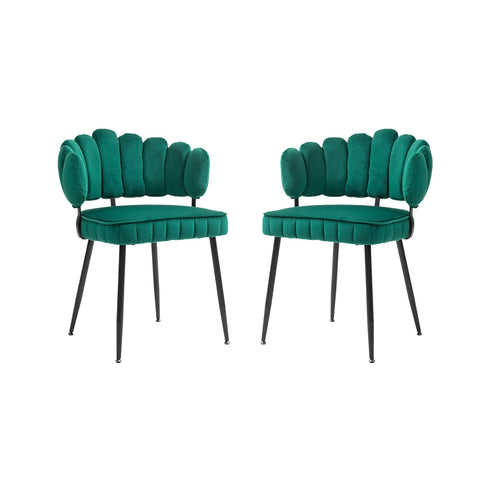 Rootz 2 Piece Set Velvet Dining Chairs - Round Backrest - Upholstered Chairs - Emerald - 58L x 56W x 78H cm - Durable Metal Legs