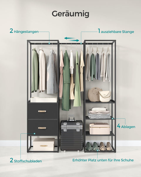 Rootz Wardrobe Storage Organizer - Closet Organizer - Large Capacity - Steel & MDF - 40cm x (150-180cm) x 180cm