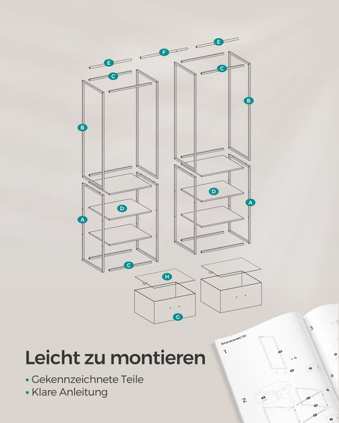 Rootz Wardrobe Storage Organizer - Closet Organizer - Large Capacity - Steel & MDF - 40cm x (150-180cm) x 180cm