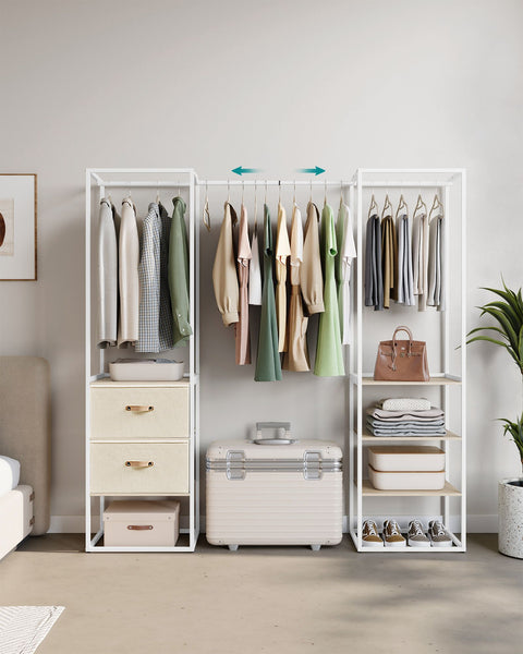 Rootz Open Wardrobe - Portable Closet - Storage Organizer - Steel Frame - 40cm x (150-180cm) x 180cm - Natural Beige
