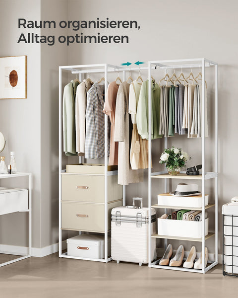 Rootz Open Wardrobe - Portable Closet - Storage Organizer - Steel Frame - 40cm x (150-180cm) x 180cm - Natural Beige