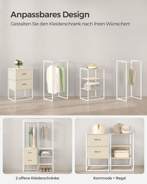 Rootz Open Wardrobe - Portable Closet - Storage Organizer - Steel Frame - 40cm x (150-180cm) x 180cm - Natural Beige