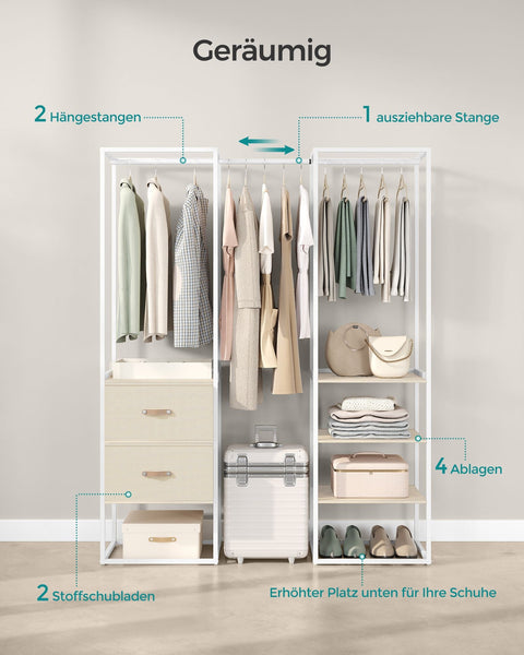 Rootz Open Wardrobe - Portable Closet - Storage Organizer - Steel Frame - 40cm x (150-180cm) x 180cm - Natural Beige