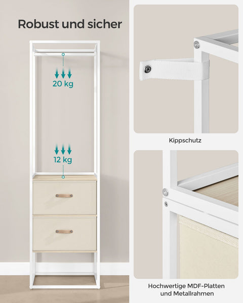 Rootz Open Wardrobe - Portable Closet - Storage Organizer - Steel Frame - 40cm x (150-180cm) x 180cm - Natural Beige