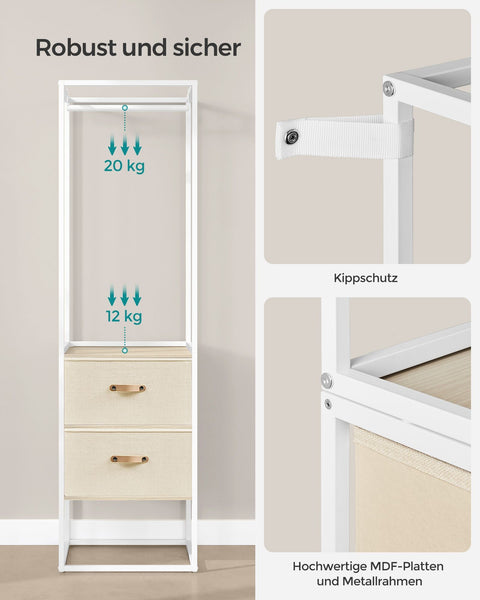Rootz Open Wardrobe - Portable Closet - Storage Organizer - Steel Frame - 40cm x (150-180cm) x 180cm - Natural Beige