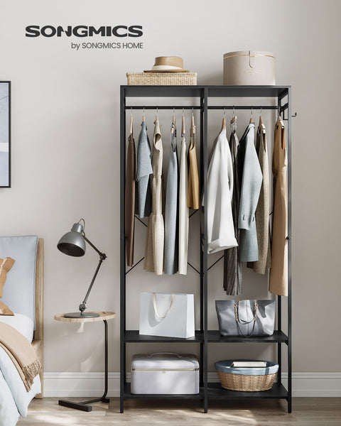 Rootz Clothes Rack - Garment Rack - Wardrobe Organizer - Steel Chipboard - 40cm x 94.5cm x 180cm - Ebony Black - 14.8kg - 146kg Capacity