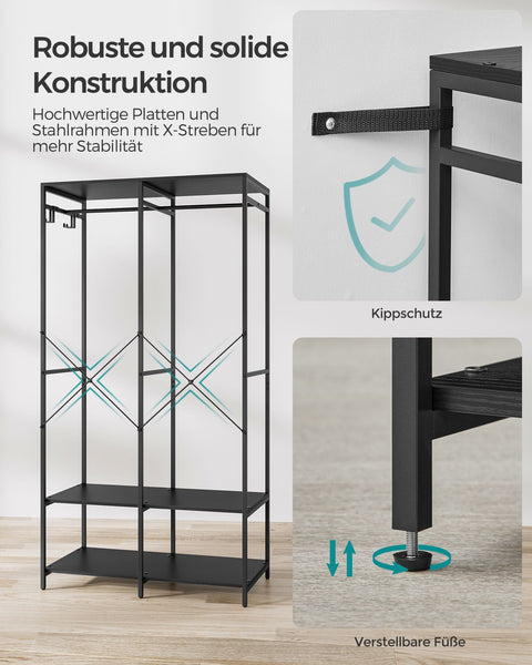 Rootz Clothes Rack - Garment Rack - Wardrobe Organizer - Steel Chipboard - 40cm x 94.5cm x 180cm - Ebony Black - 14.8kg - 146kg Capacity