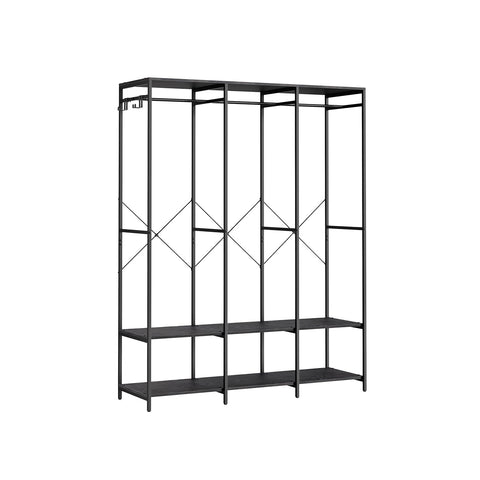 Rootz Wardrobe with Removable Hooks - Coat Stand - Clothes Organizer - Steel and Chipboard - 40cm x 141cm x 180cm - Ebony Black - 21kg - 194kg Capacity
