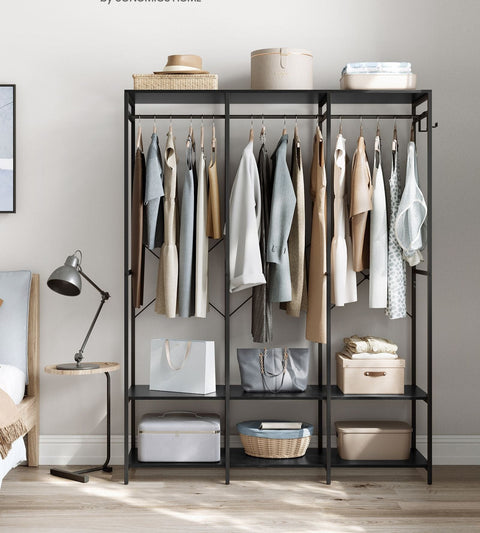 Rootz Wardrobe with Removable Hooks - Coat Stand - Clothes Organizer - Steel and Chipboard - 40cm x 141cm x 180cm - Ebony Black - 21kg - 194kg Capacity