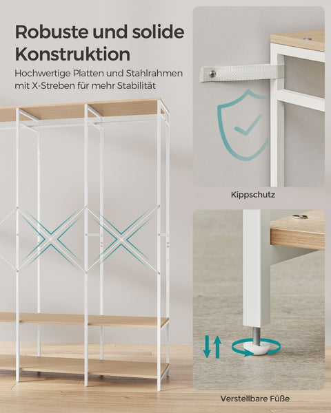 Rootz Clothes Rack Organizer - Garment Stand - Wardrobe Storage - Steel Chipboard - 40cm x 141cm x 180cm