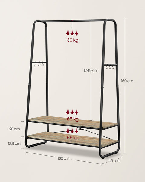 Rootz Clothing Rack - Garment Organizer - Wardrobe Stand - Chipboard & Steel - 45cm x 100cm x 160cm - Turquoise Brown/Matte Black