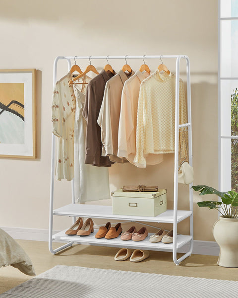 Rootz Clothes Rack - Garment Organiser - 2 Tier Clothing Stand - Chipboard and Steel - 45cm x 100cm x 160cm - Cloud White-Matte White