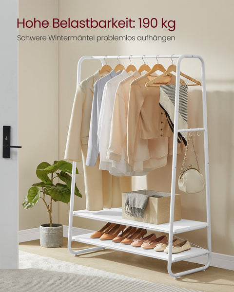 Rootz Clothes Rack - Garment Organiser - 2 Tier Clothing Stand - Chipboard and Steel - 45cm x 100cm x 160cm - Cloud White-Matte White