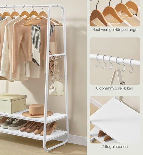 Rootz Clothes Rack - Garment Organiser - 2 Tier Clothing Stand - Chipboard and Steel - 45cm x 100cm x 160cm - Cloud White-Matte White