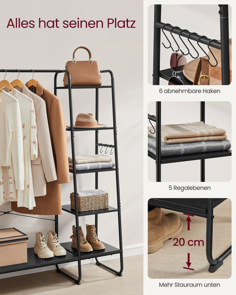 Rootz Ebony Black-Matte Black Clothes Rack - Garment Stand - Steel Frame - Chipboard Shelves - 45cm x 120cm x 160cm - Heavy Duty - 220kg Capacity