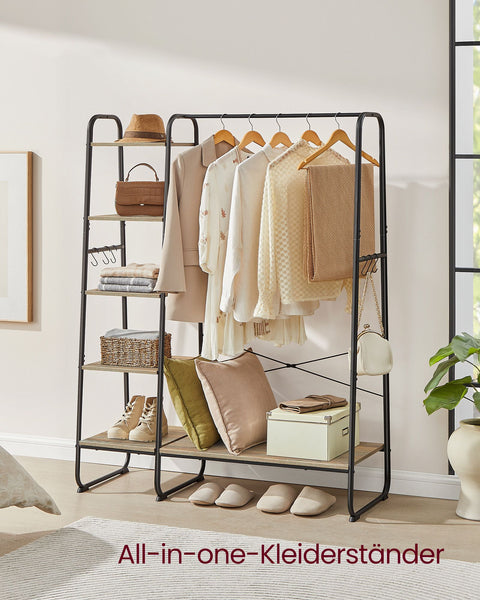 Rootz Clothing Rack with 6 Hooks - Coat Stand - Garment Rail - Heavy Duty - 45x120x160cm - Brown, Black